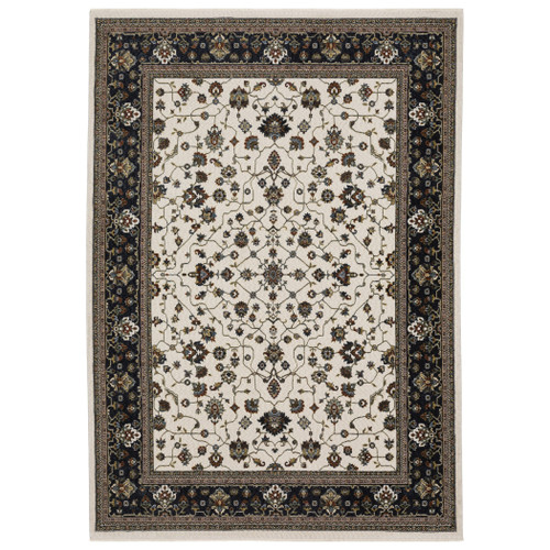 5' X 8' Ivory Oriental Area Rug With Fringe