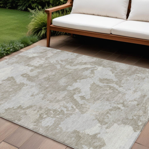 8' X 10' Taupe And Brown Abstract Washable Indoor Outdoor Area Rug