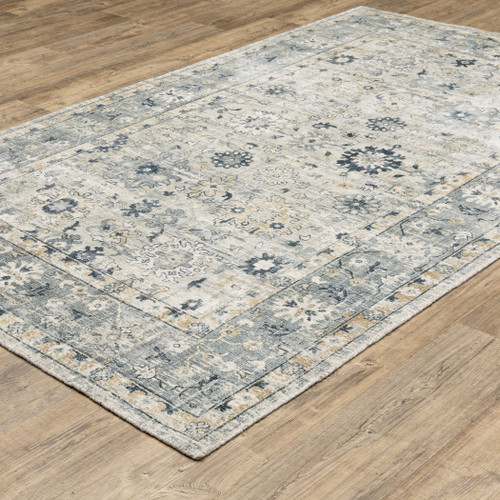 6' X 9' Gray And Blue Oriental Hand Tufted Area Rug