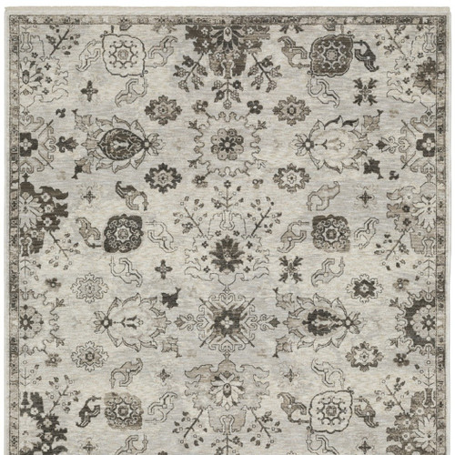 3' X 5' Ivory And Gray Oriental Area Rug With Fringe