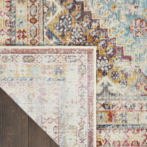 5' X 8' Ivory Red And Orange Geometric Distressed Area Rug