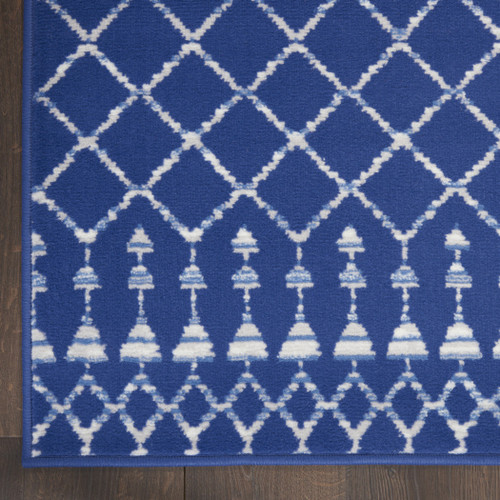 8' Navy Blue and Ivory Moroccan Distressed Non Skid Runner Rug