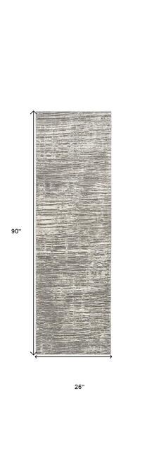 8' Ivory and Gray Abstract Runner Rug