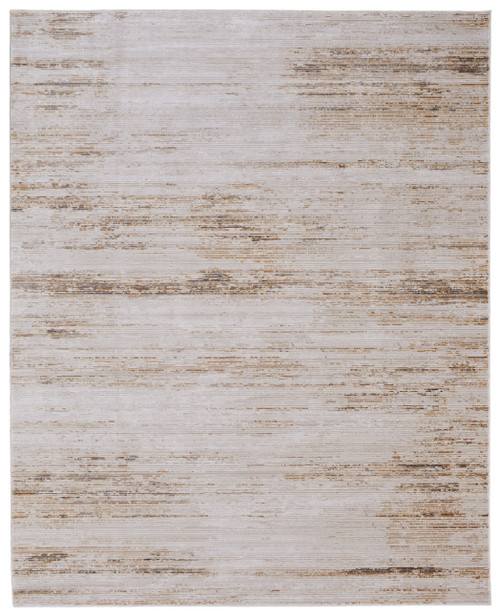 5' X 8' Ivory and Tan Abstract Power Loom Worn Faded Area Rug
