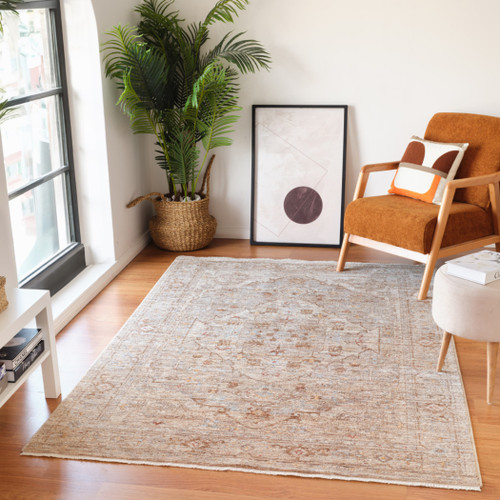 5' X 7' Beige And Brown Floral Medallion Area Rug With Fringe