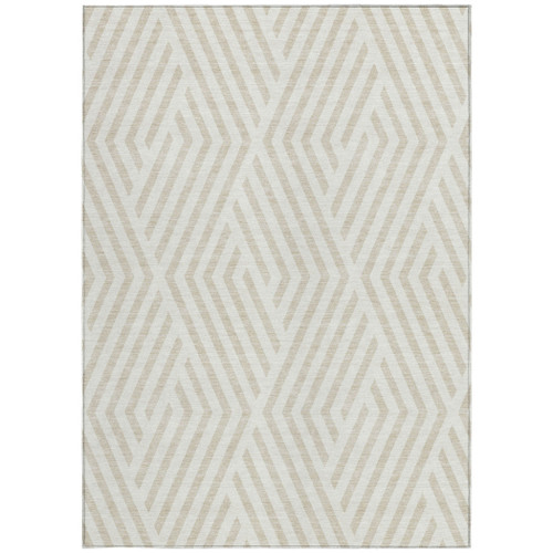 9' X 12' Beige and Ivory Geometric Washable Non Skid Indoor Outdoor Area Rug