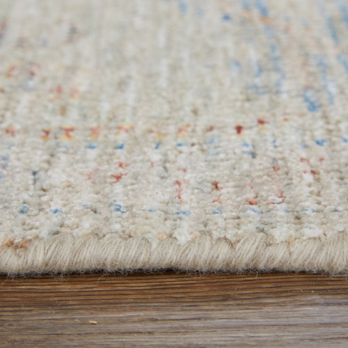 8' X 10' Tan Brown and Blue Floral Hand Woven Distressed Area Rug With Fringe