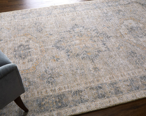 8' X 10' Tan and Gray Oriental Hand Woven Distressed Area Rug With Fringe