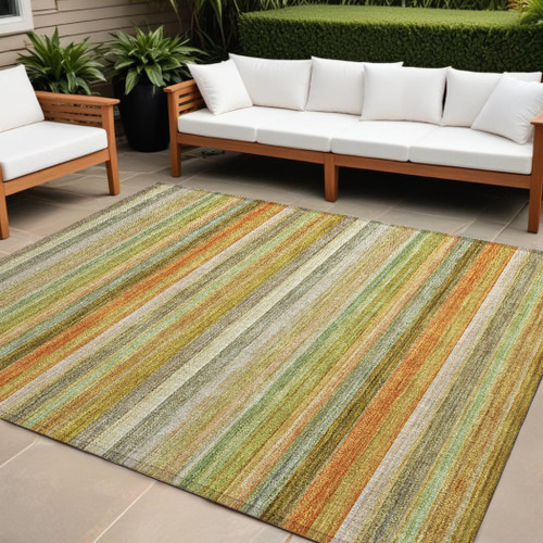 8' X 10' Artichoke Green Striped Washable Non Skid Indoor Outdoor Area Rug