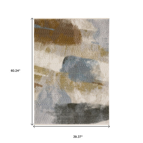 3' X 5' Beige And Rust Abstract Area Rug With Fringe