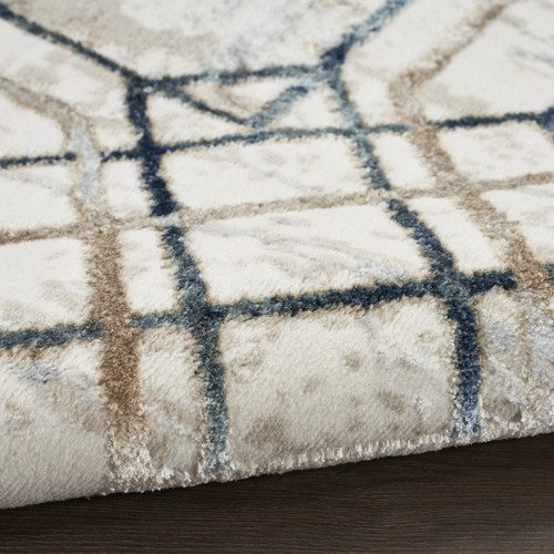 5' X 7' Ivory Blue and Gray Geometric Non Skid Area Rug