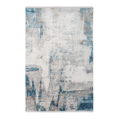 2' X 3' Gray Blue And Ivory Abstract Area Rug With Fringe