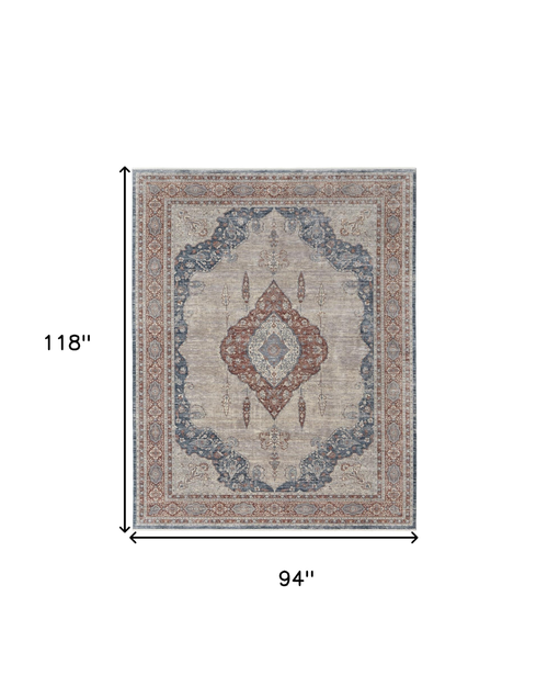 8' X 10' Gray Red And Blue Floral Power Loom Stain Resistant Area Rug