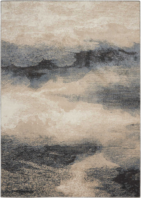 5' X 7' Gray Black and Beige Abstract Non Skid Area Rug