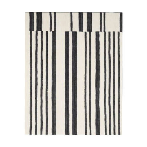 2' X 3' Ivory and Black Wool Abstract Hand Tufted Area Rug