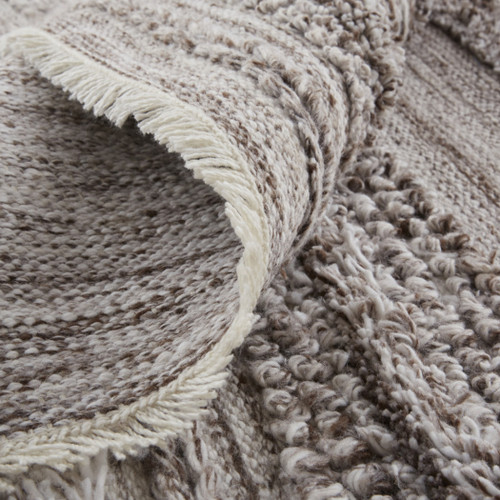 10' X 14' Gray and Ivory Striped Shag Hand Woven Area Rug