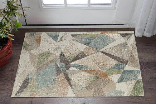 2' X 3' Ivory Blue And Green Checkered Area Rug