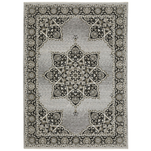 10' X 13' Gray And Black Medallion Area Rug With Fringe