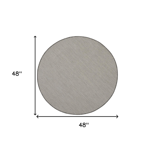 4' Ivory And Charcoal Round Geometric Indoor Outdoor Area Rug