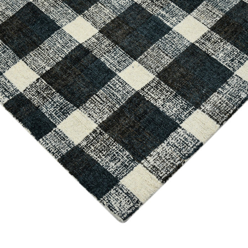 2' X 3' Charcoal And Ivory Wool Plaid Hand Tufted Area Rug