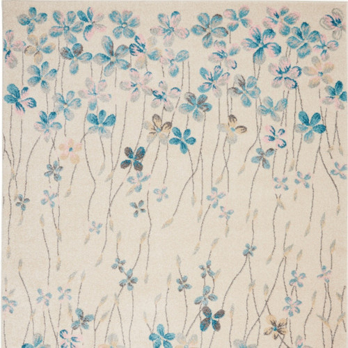 4' X 6' Ivory And Blue Floral Area Rug