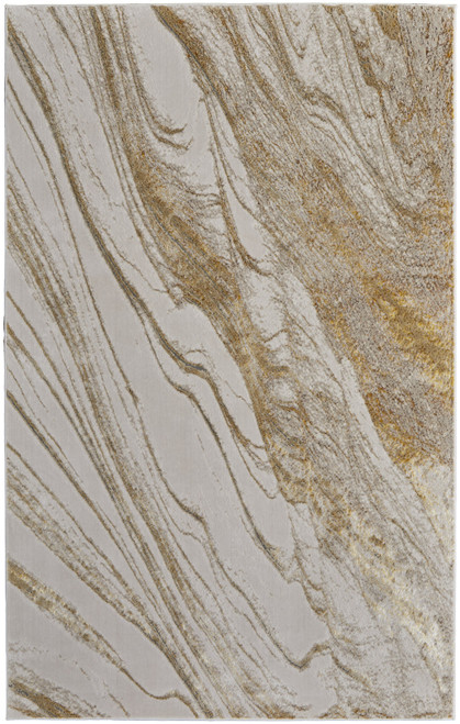 2' X 3' Ivory Brown and Gold Abstract Power Loom Area Rug