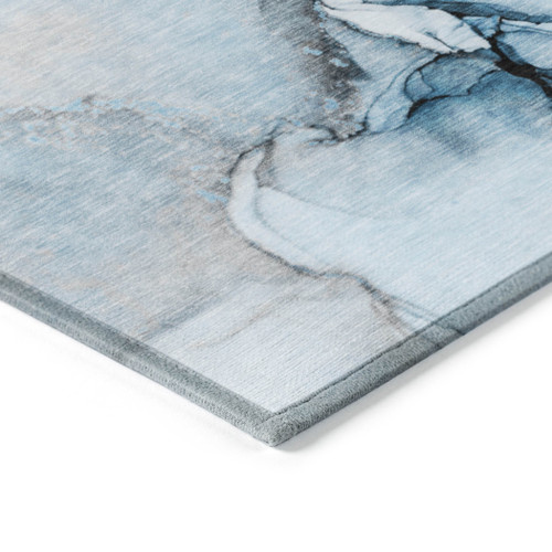 10' X 14' Blue and Ivory Abstract Washable Non Skid Indoor Outdoor Area Rug