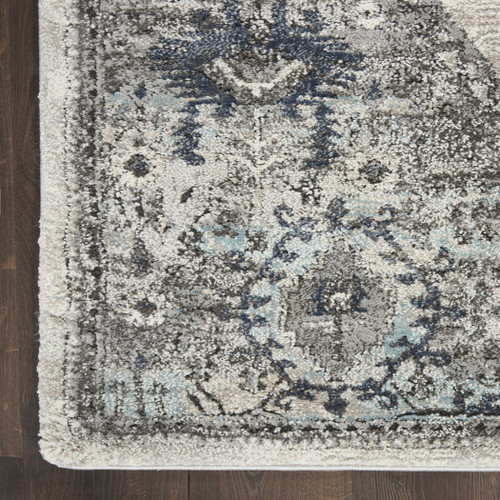 8' X 10' Gray Floral Power Loom Distressed Area Rug