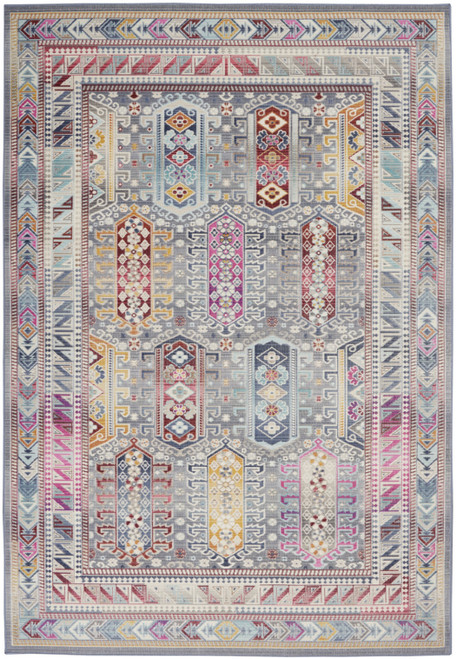 4' X 6' Ivory Gray And Red Floral Distressed Area Rug