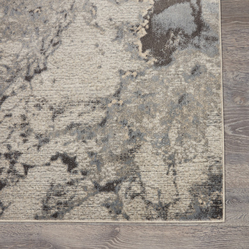 10' Gray Beige and Ivory Abstract Non Skid Runner Rug