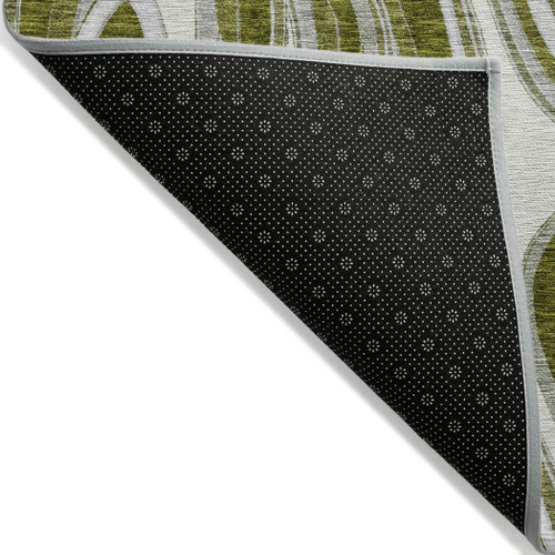 8' Olive Green Gray And Ivory Round Abstract Washable Indoor Outdoor Area Rug