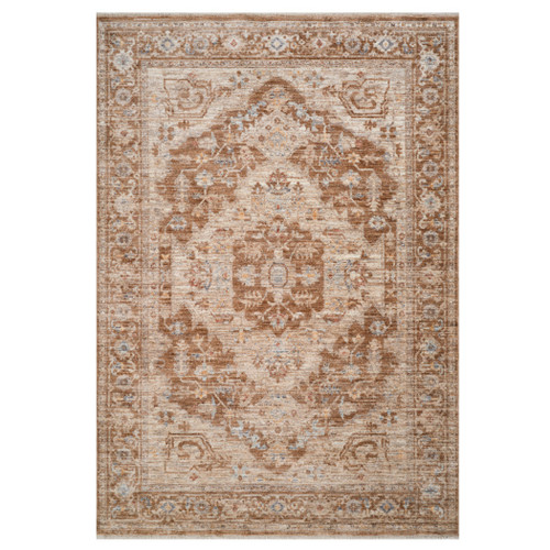 8' X 10' Sand And Brown Floral Medallion Area Rug With Fringe