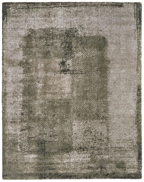 8' X 10' Green And Tan Abstract Distressed Area Rug