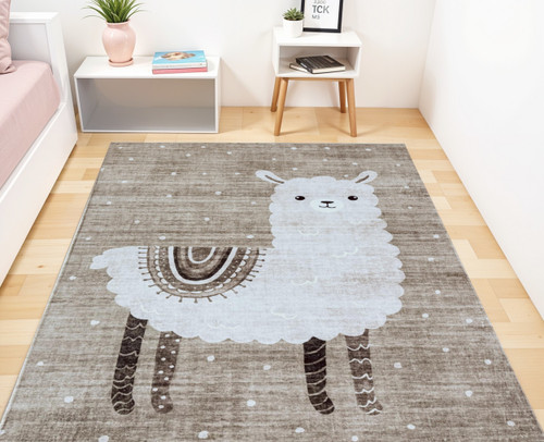 5' X 8' Brown and Beige Juvenile Animals Youthful Area Rug