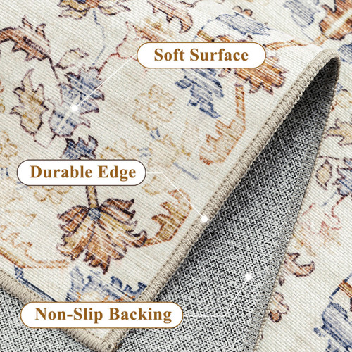 Floral Medallion Washable Area Rug