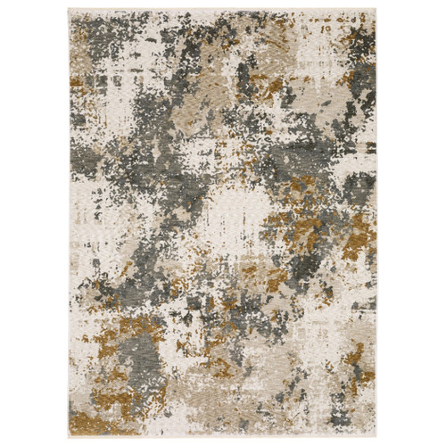 5' X 8' Beige And Gray Abstract Distressed Area Rug With Fringe