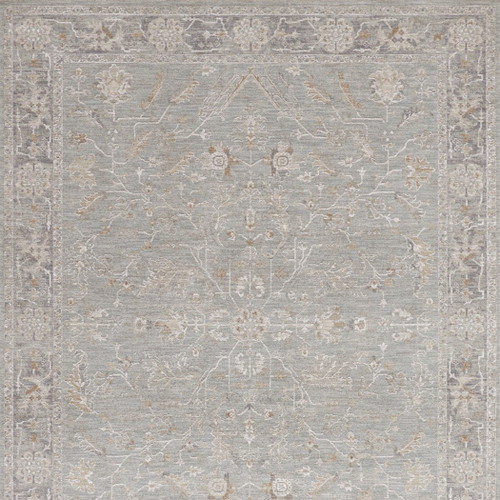 8' X 10' Blue Floral Power Loom Distressed Area Rug With Fringe