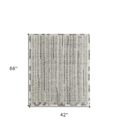 4' X 6' Gray and Ivory Wool Striped Hand Woven Area Rug