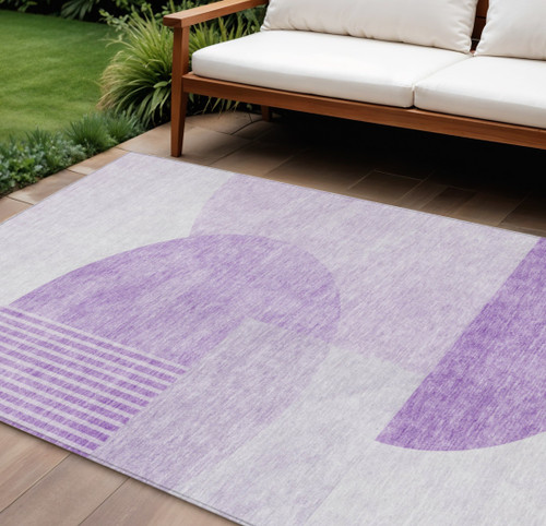8' X 10' Purple And Lavender Geometric Washable Indoor Outdoor Area Rug