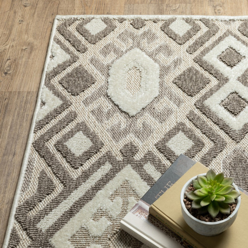 10' X 13' Brown And Beige Tribal Area Rug