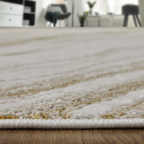 4' X 6' Ivory Brown and Gold Abstract Power Loom Area Rug