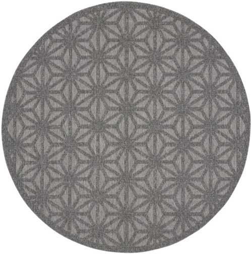 8' Dark Gray And Light Gray Round Geometric Indoor Outdoor Area Rug