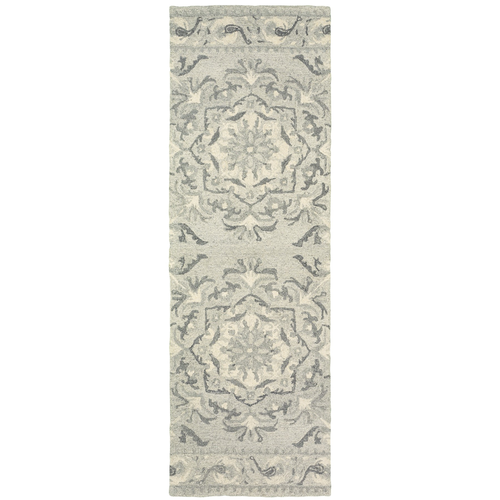 8' Ivory Wool Floral Hand Tufted Runner Rug