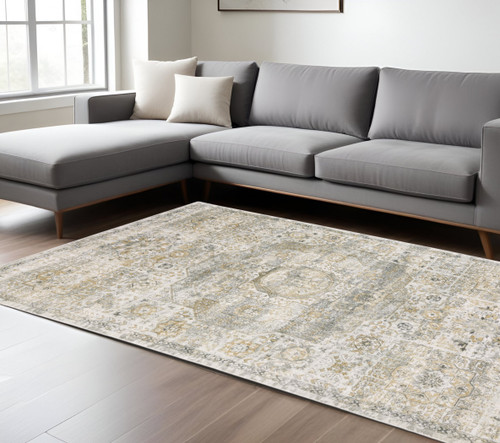 9' X 12' Gray And Gold Medallion Hand Tufted Area Rug