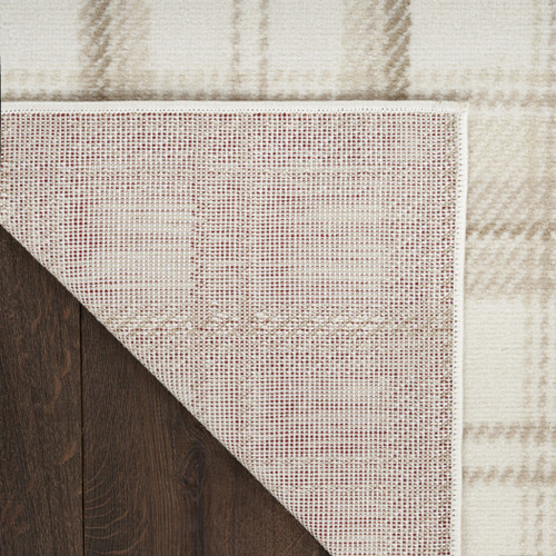 8' Runner Beige and Ivory Plaid Power Loom Runner Rug