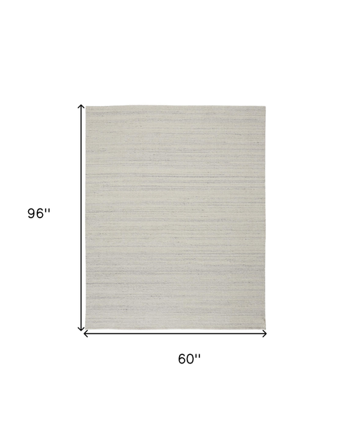 5' X 8' Ivory And Gray Wool Hand Woven Stain Resistant Area Rug