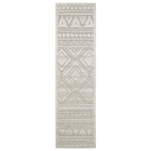 8' Beige And Ivory Tribal Runner Rug