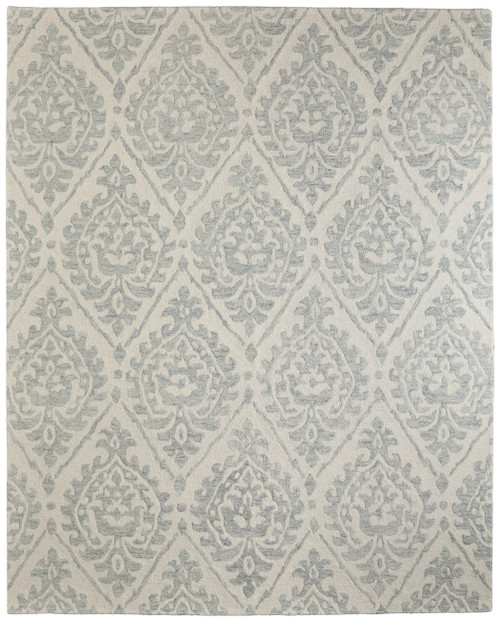 8' X 10' Ivory And Gray Floral Hand Tufted Area Rug