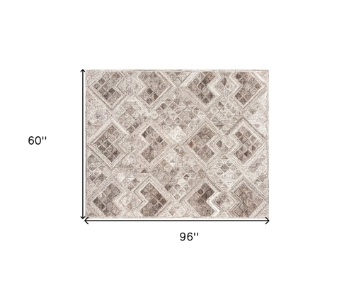 5' X 8' Silver Abstract Geometric Hand Tufted Non Skid Area Rug