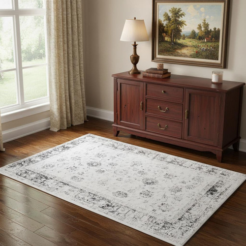 Charcoal Oriental Distressed Washable Area Rug